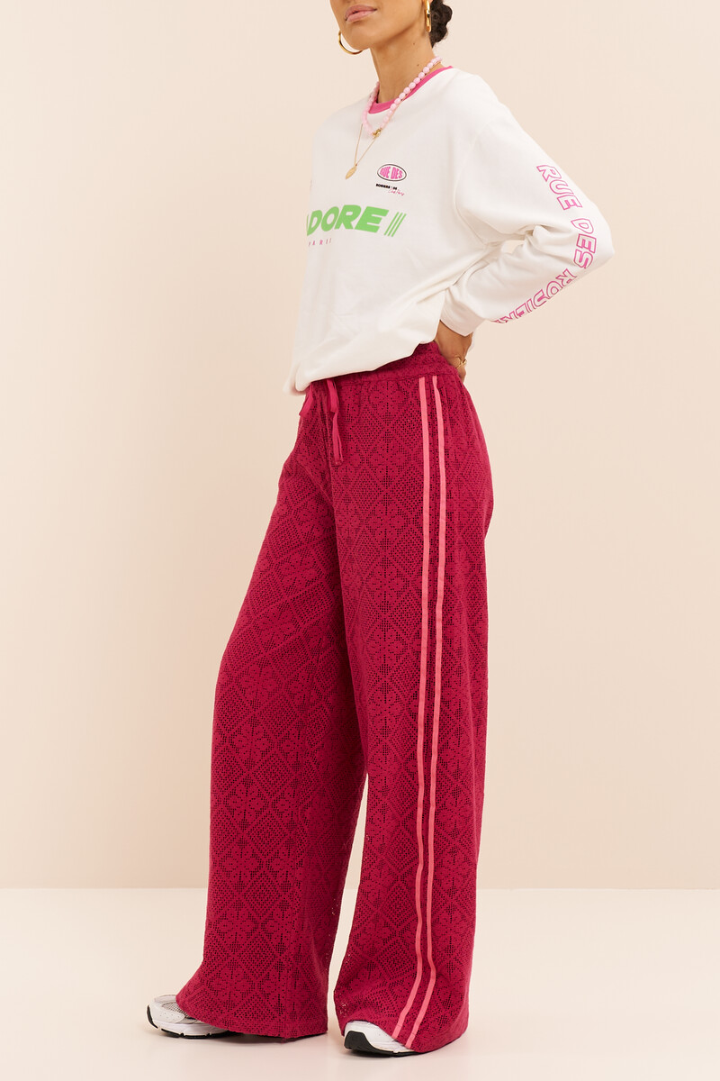 Pink lace trousers with side stripes | My Jewellery