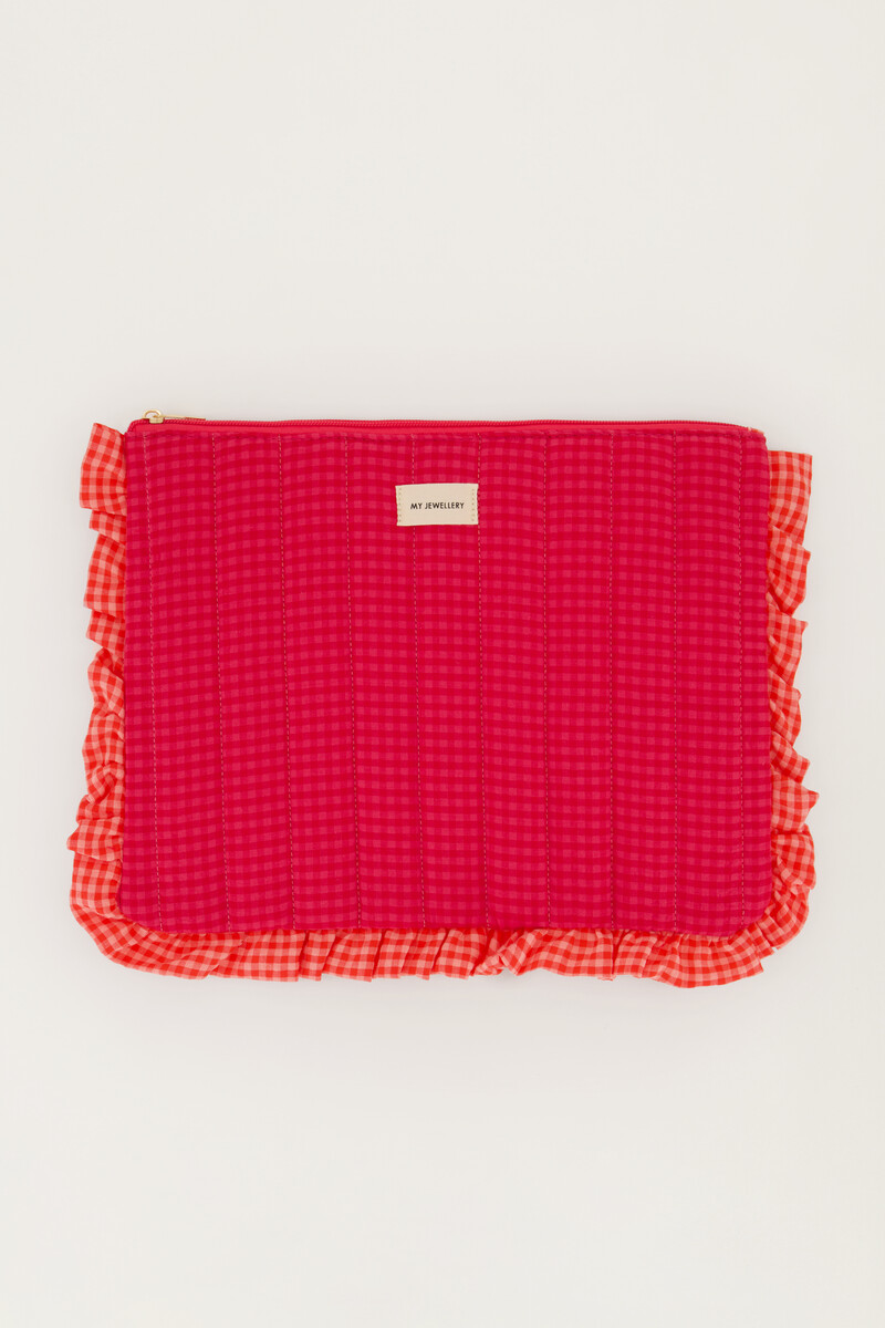 Pink laptop sleeve with ruffle and plaid | My Jewellery
