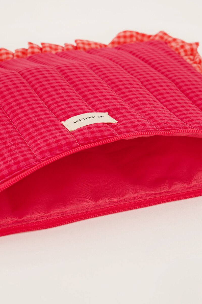 Roze laptop hoes met ruffle en ruit