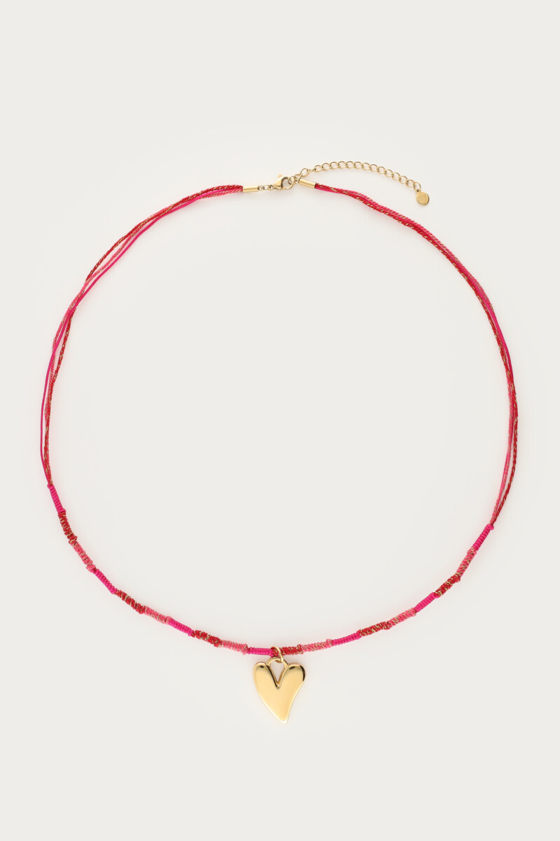 Pink long rope necklace with heart
