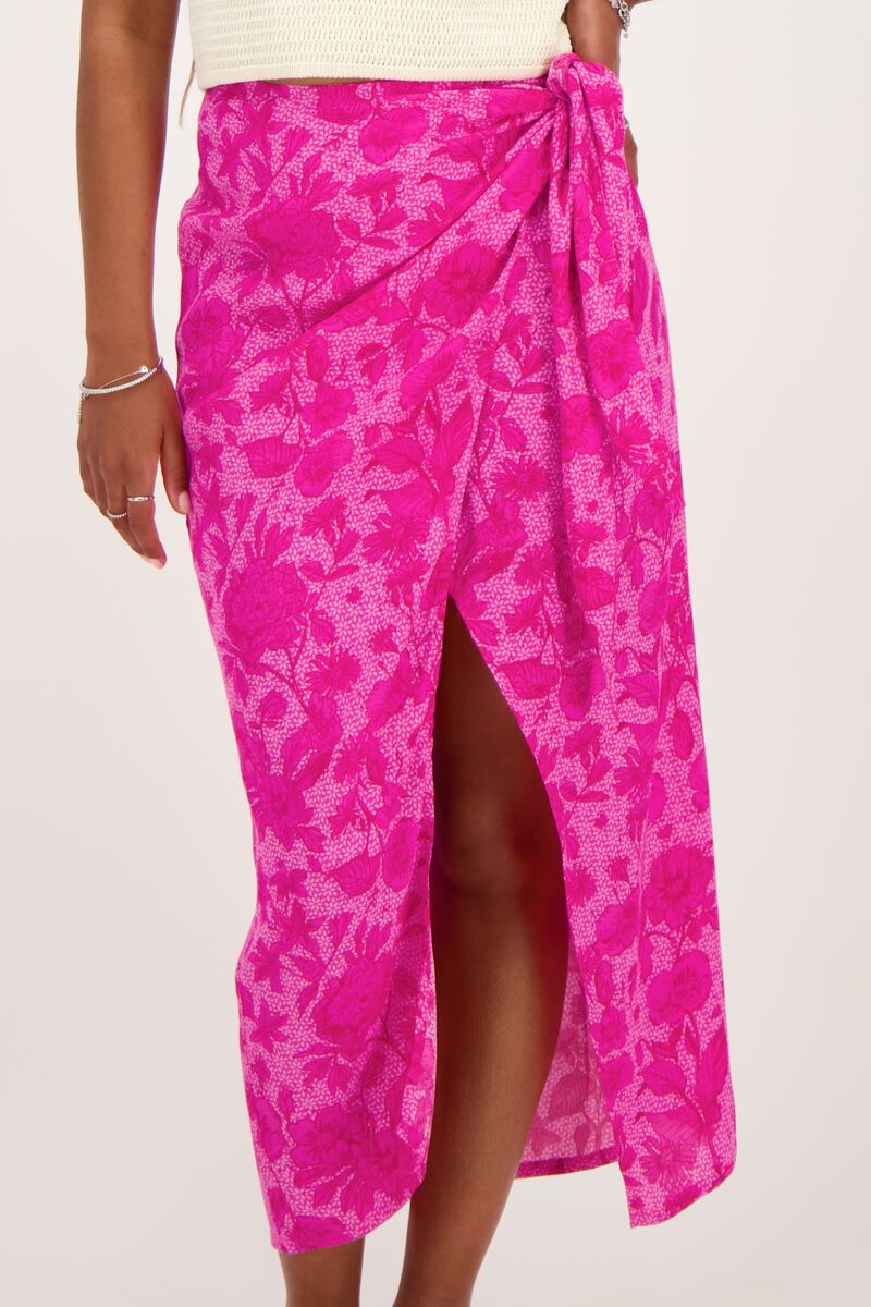 Roze midi rok met overslag en bloemenprint My Jewellery