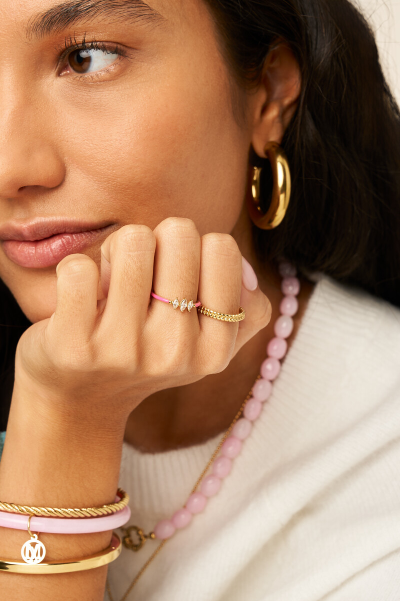 Pink minimalist ring with rhinestones | My Jewellery