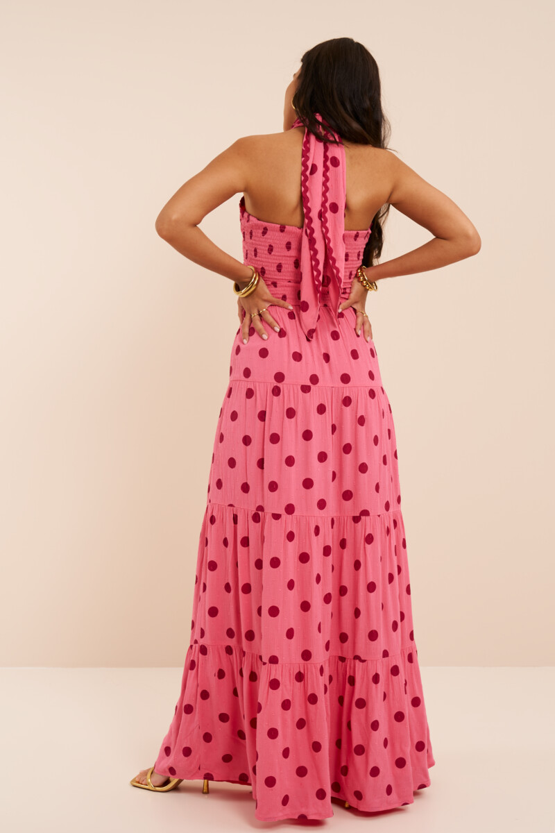 Pink polka dot maxi dress | My Jewellery