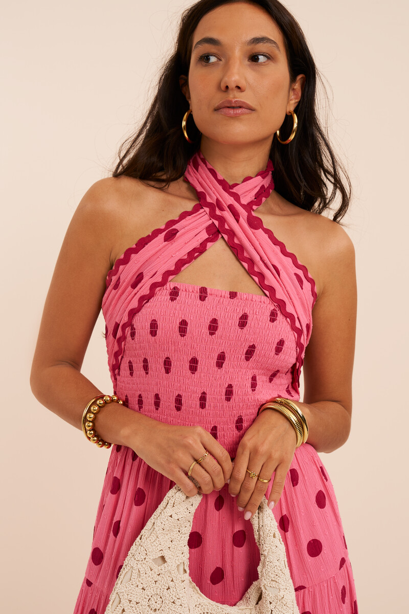 Pink polka dot maxi dress | My Jewellery
