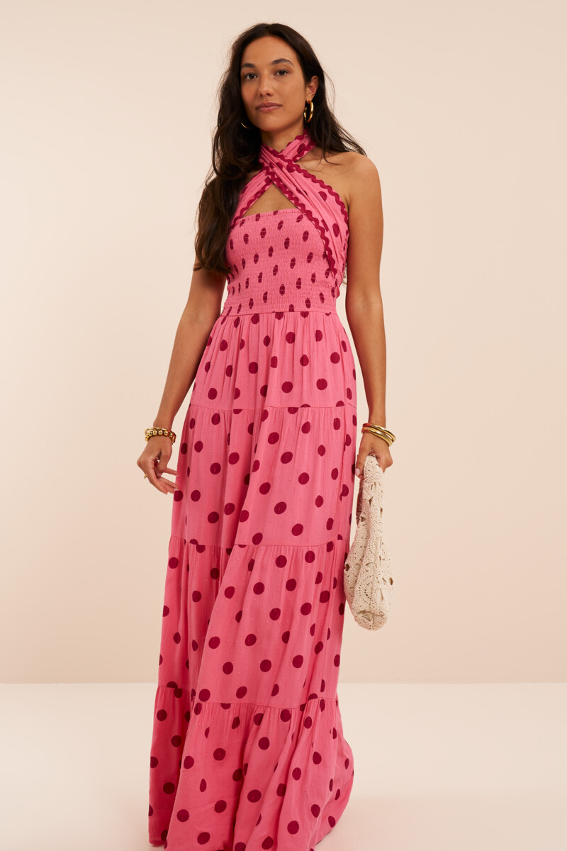 Pink polka dot maxi dress | My Jewellery