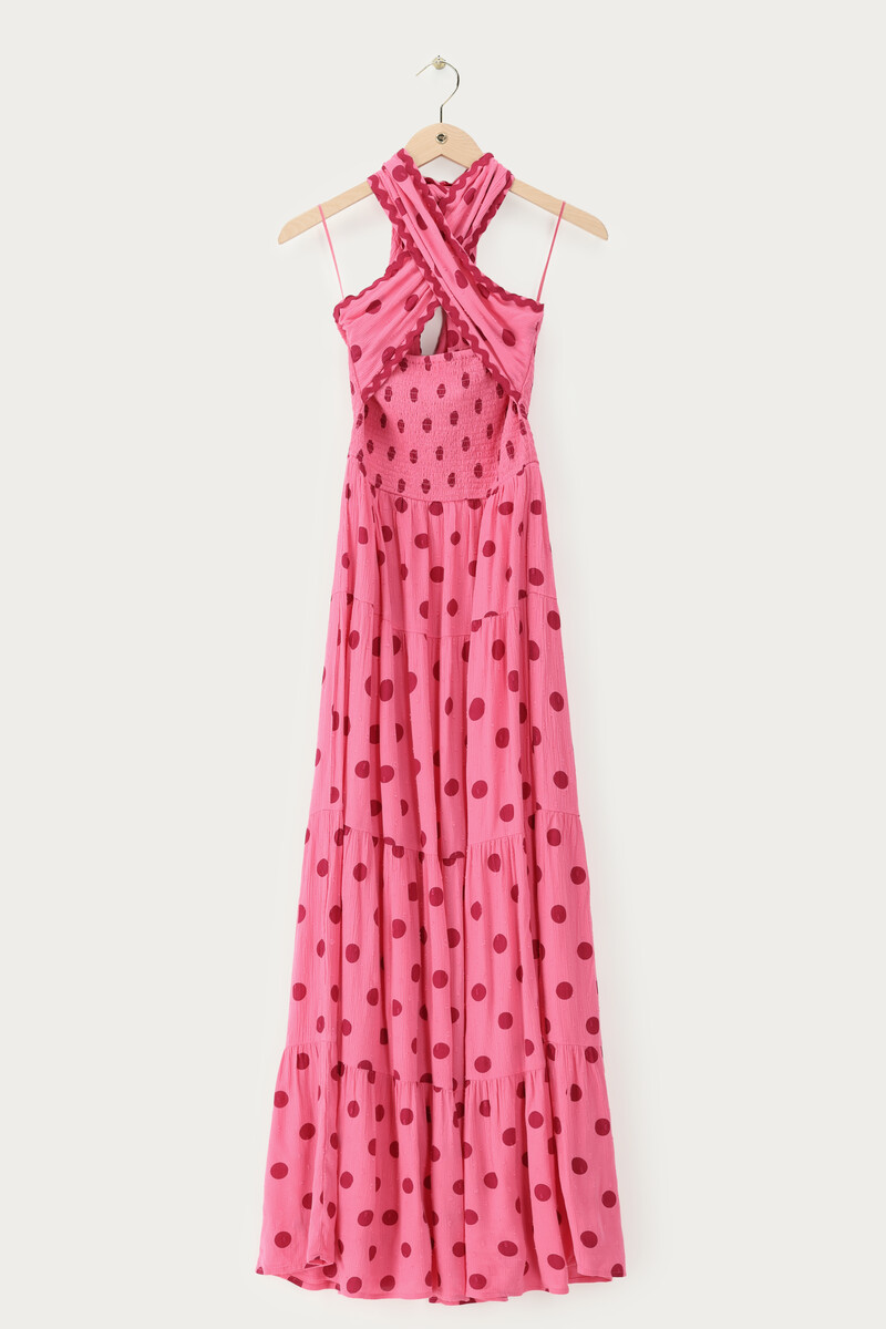Pink polka dot maxi dress | My Jewellery