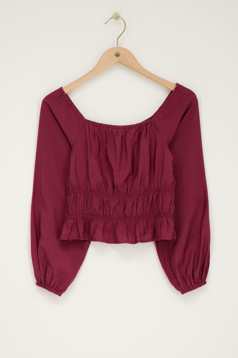 Purple off shoulder top with ruffles | My Jewellery