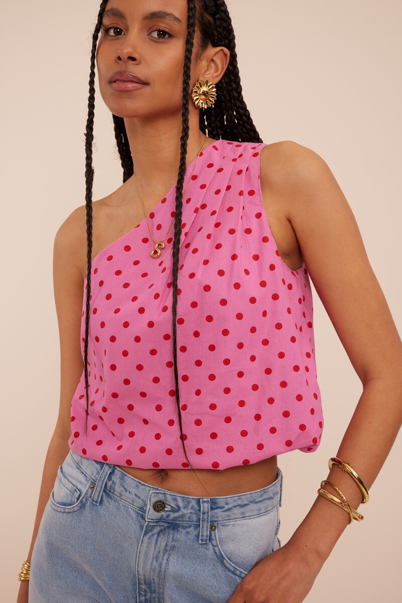 Pink one-shoulder top with polka dot | My Jewellery