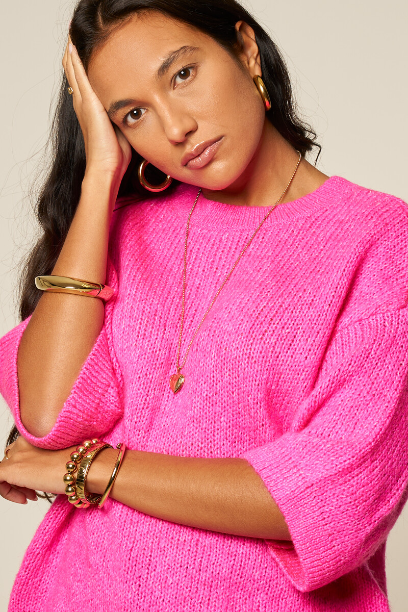 Pink oversized sweater with short sleeves | My Jewellery