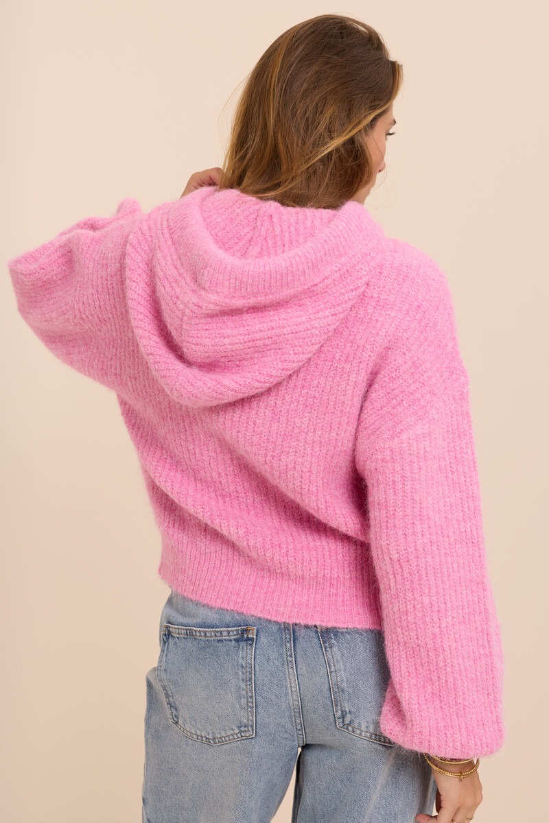 Pink oversized knitted sweater with hood | My Jewellery