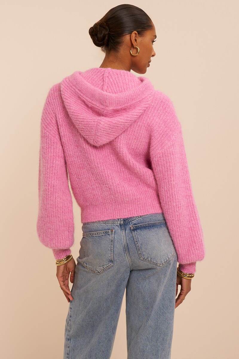 Pink oversized knitted sweater with hood | My Jewellery
