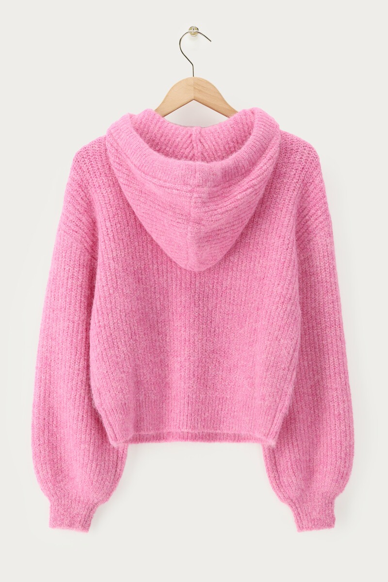 Pink oversized knitted sweater with hood | My Jewellery