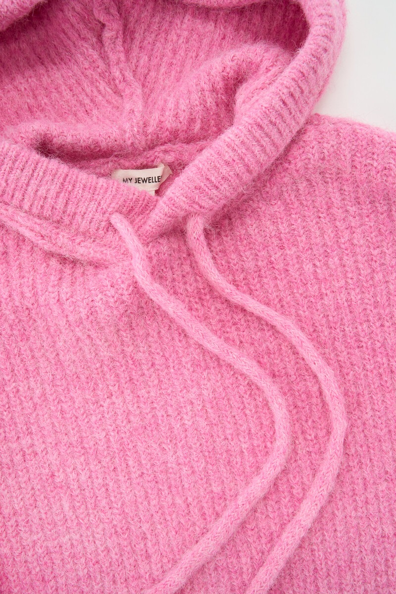 Pink oversized knitted sweater with hood | My Jewellery