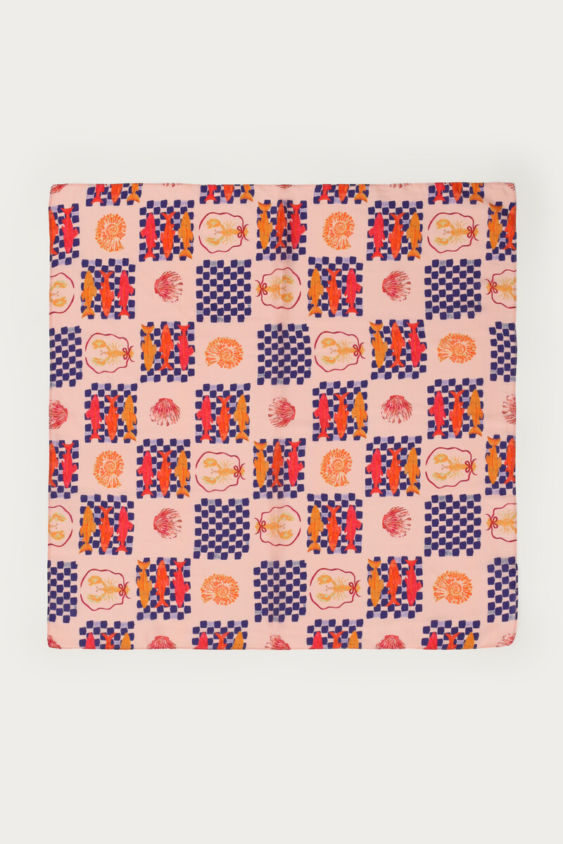 Pink satin look scarf with fish | My Jewellery