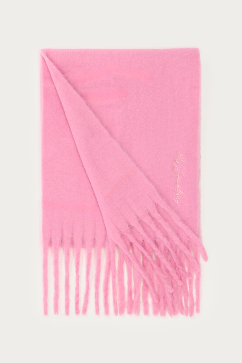 Pink scarf with fringes and My Jewellery logo | My Jewellery