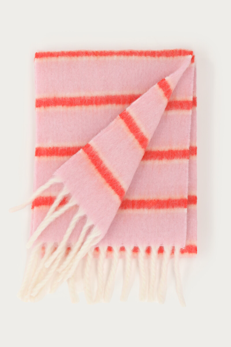 Écharpe rose et rouge rayée à franges