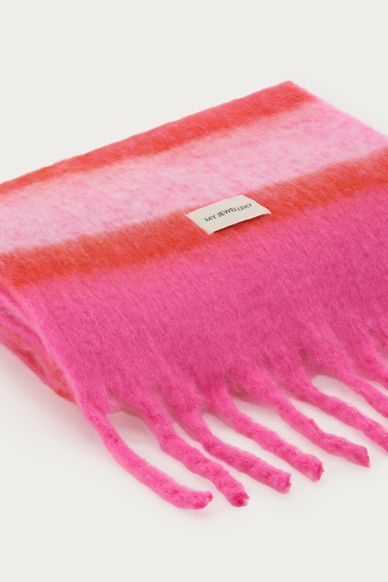 Pink scarf with stripes and fringe | My jewellery