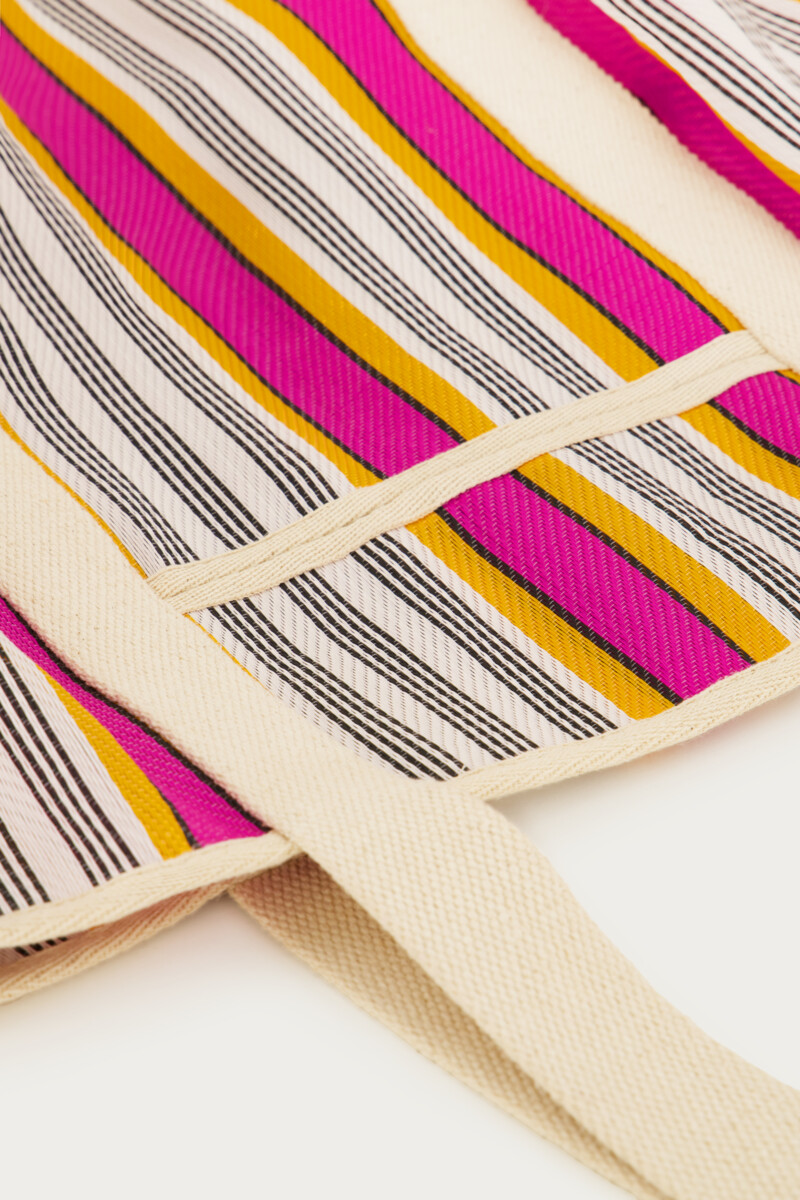 Pink tote bag with multicolour stripes | My Jewellery