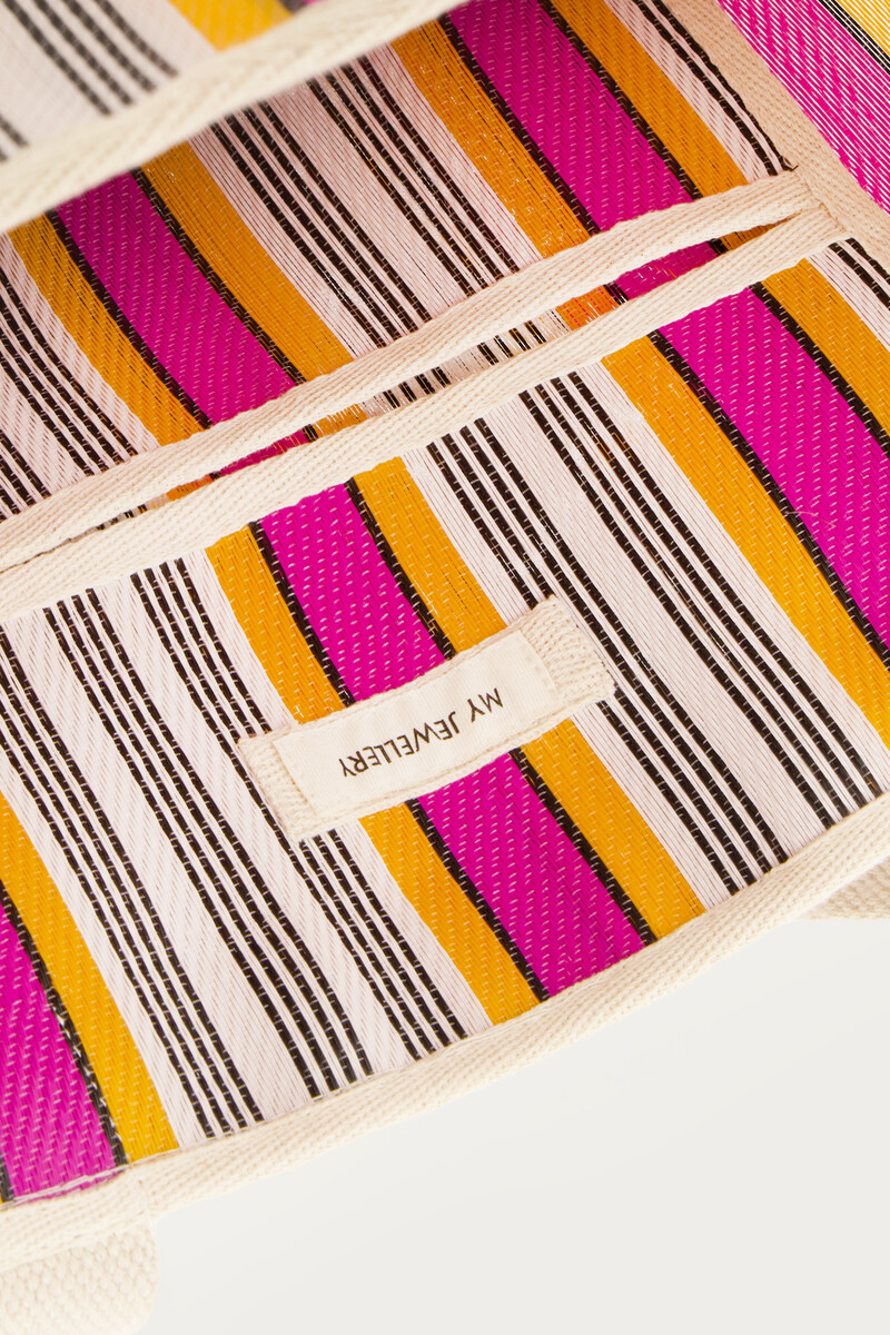 Pink tote bag with multicolour stripes | My Jewellery
