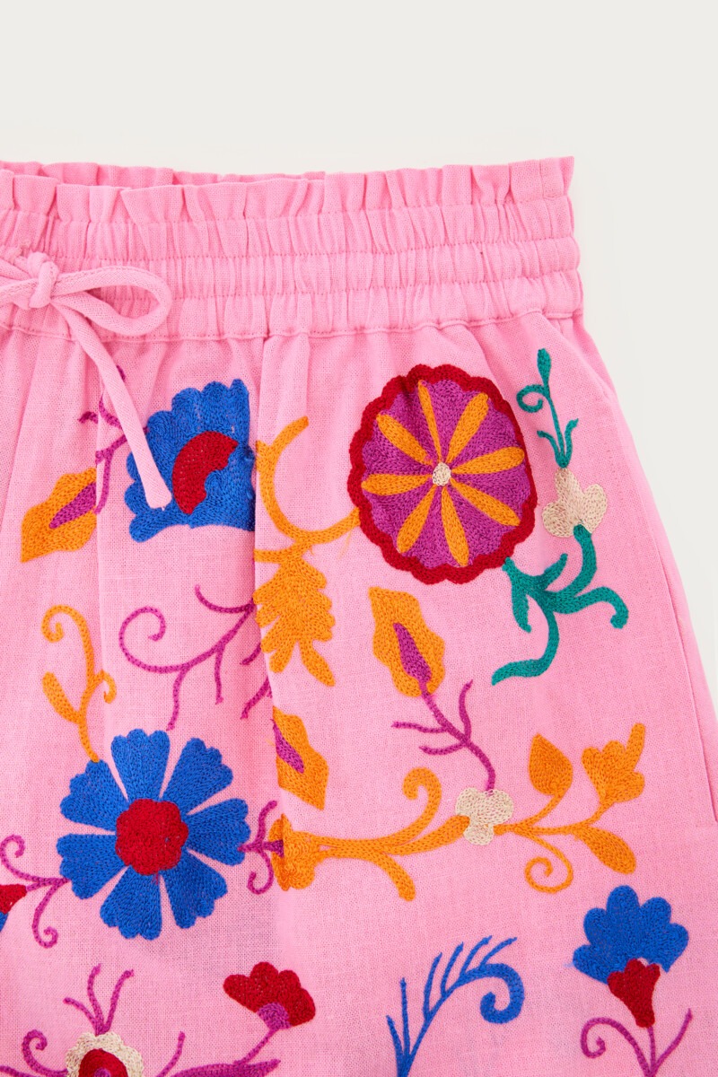 Pink shorts with multicoloured floral embroidery | My Jewellery