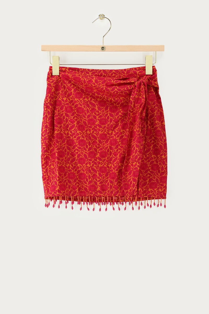 Pink skirt with floral print and beads | My Jewellery