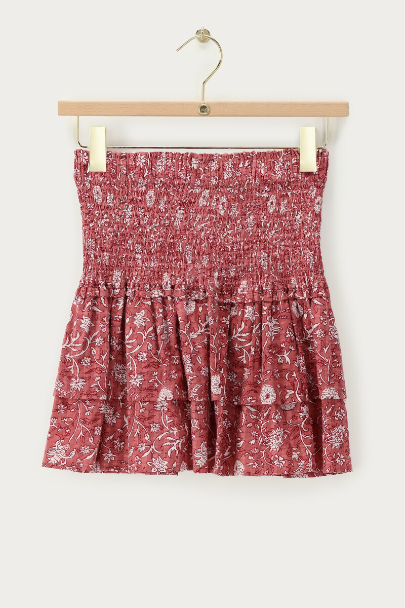 Pink skirt with smock & floral print | My Jewellery