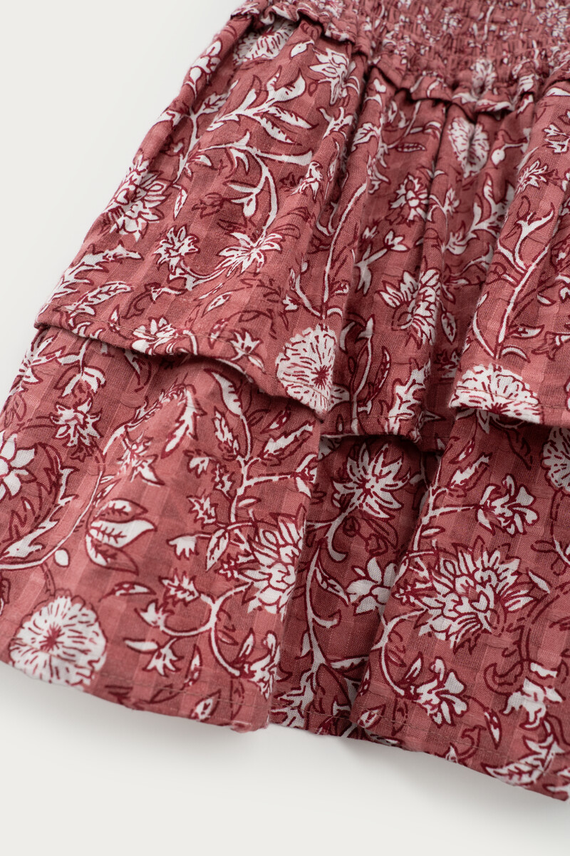 Pink skirt with smock & floral print | My Jewellery