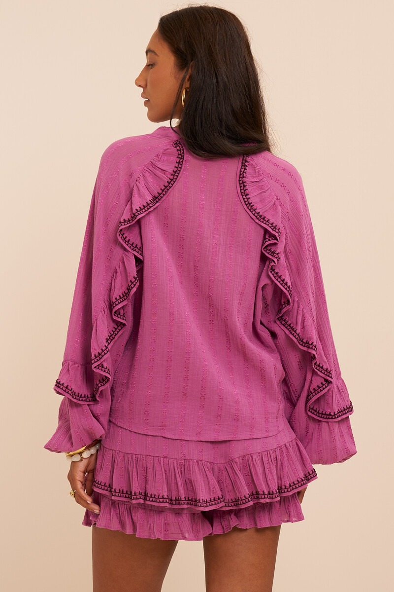 Pink skort with embroidery and ruffle details | My Jewellery