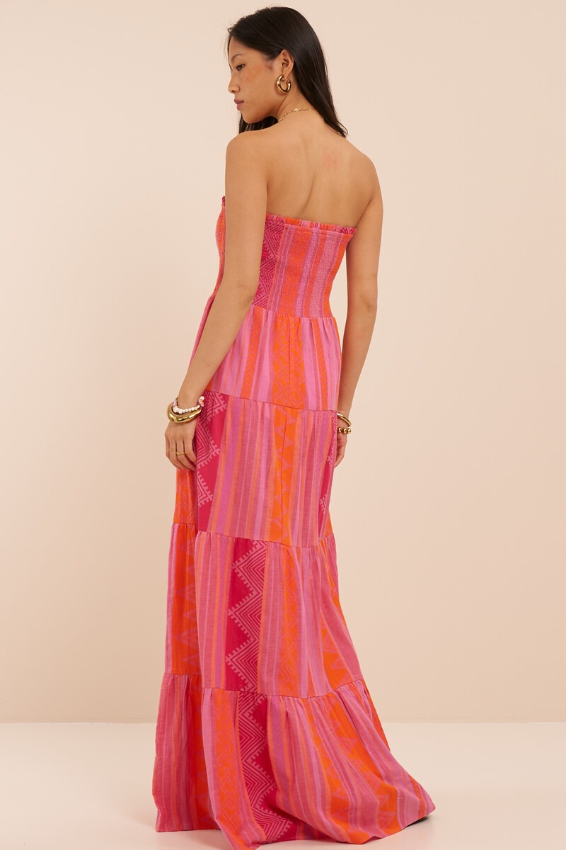 Pink strapless jacquard maxi dress | My Jewellery