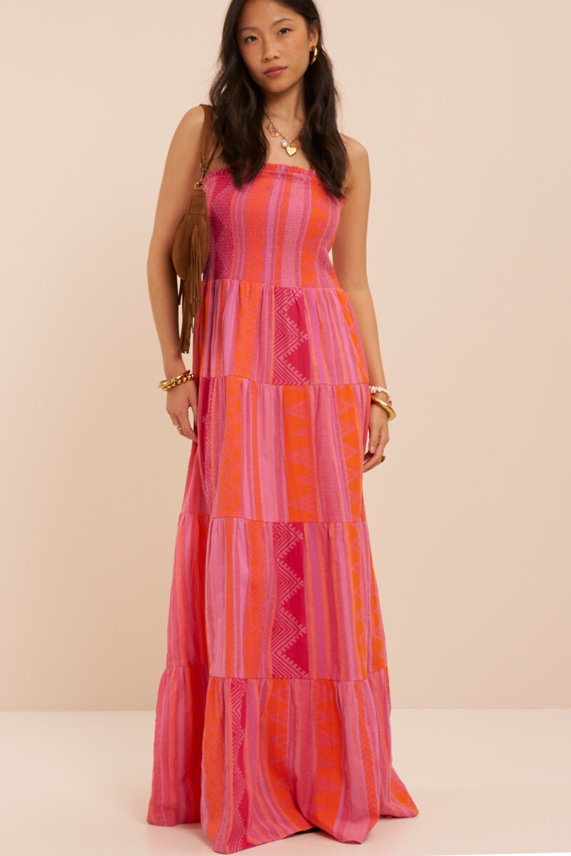 Pink strapless jacquard maxi dress | My Jewellery