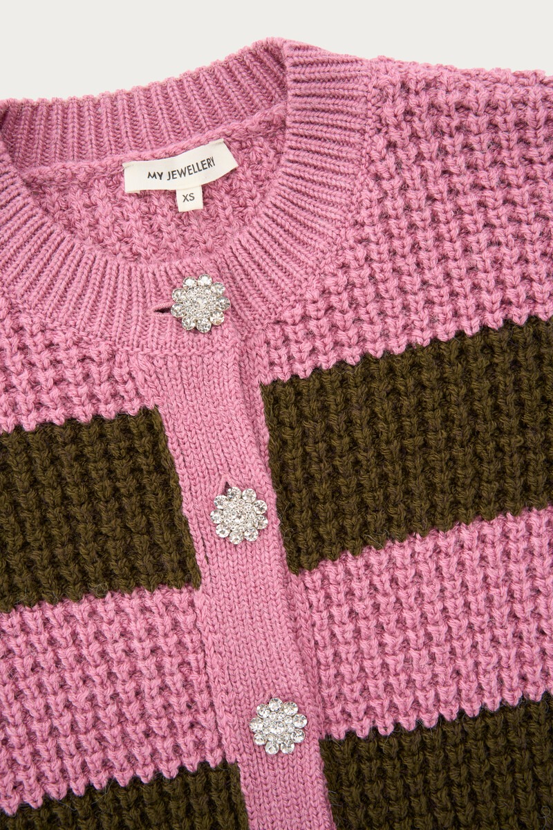 Pink striped vest top with rhinestone buttons | My Jewellery