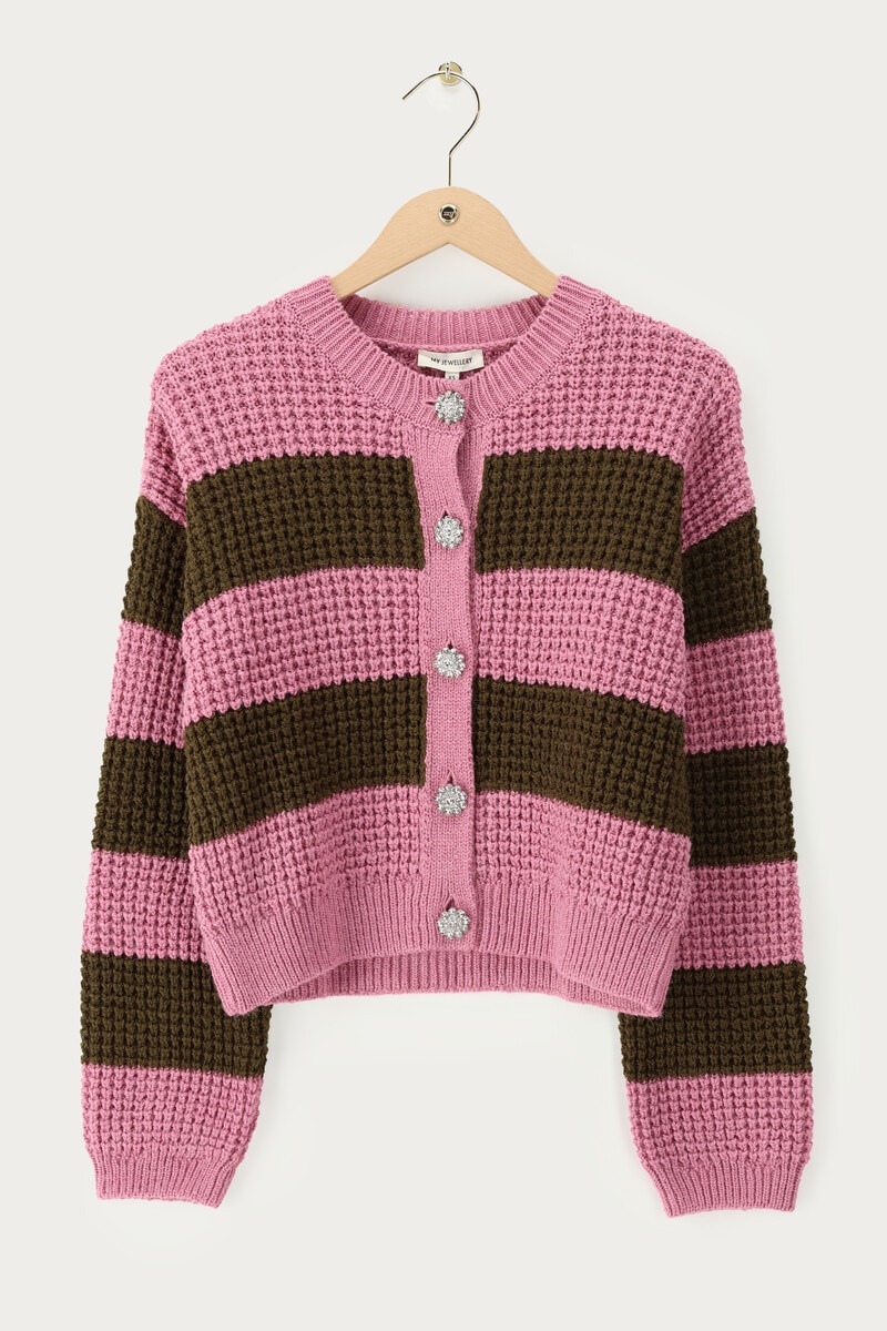 Pink striped vest top with rhinestone buttons | My Jewellery