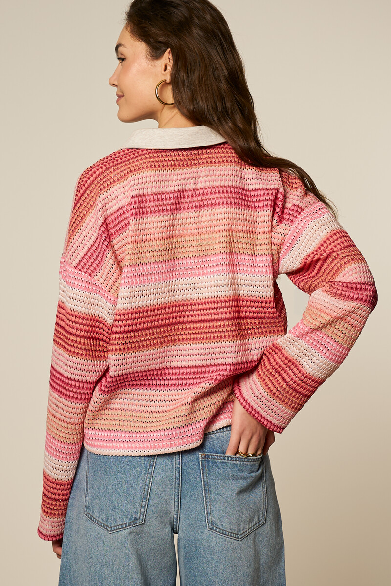 Pink long sleeve striped polo shirt | My Jewellery