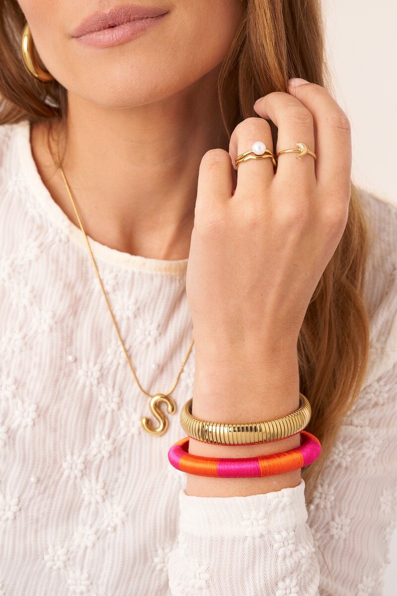 Pink striped narrow yarn bangle | My Jewellery