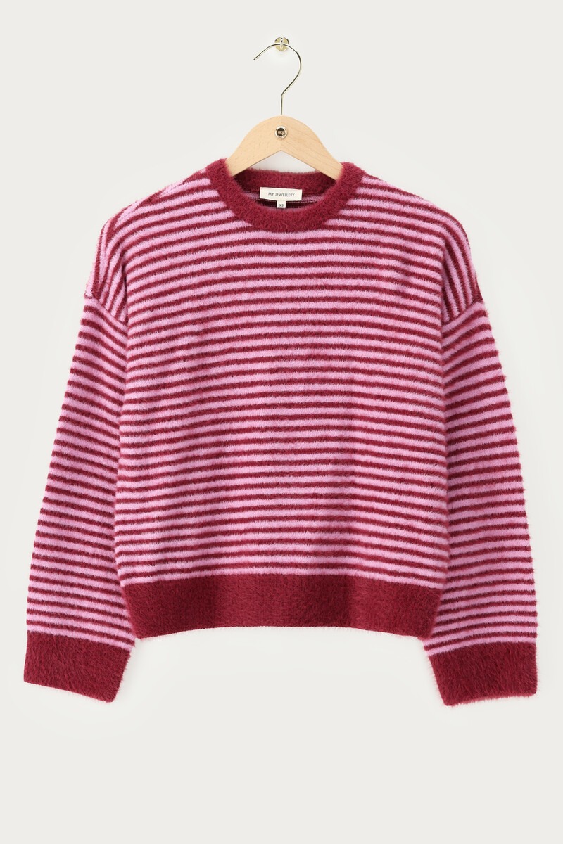 Pink striped sweater with round neckline | My Jewellery