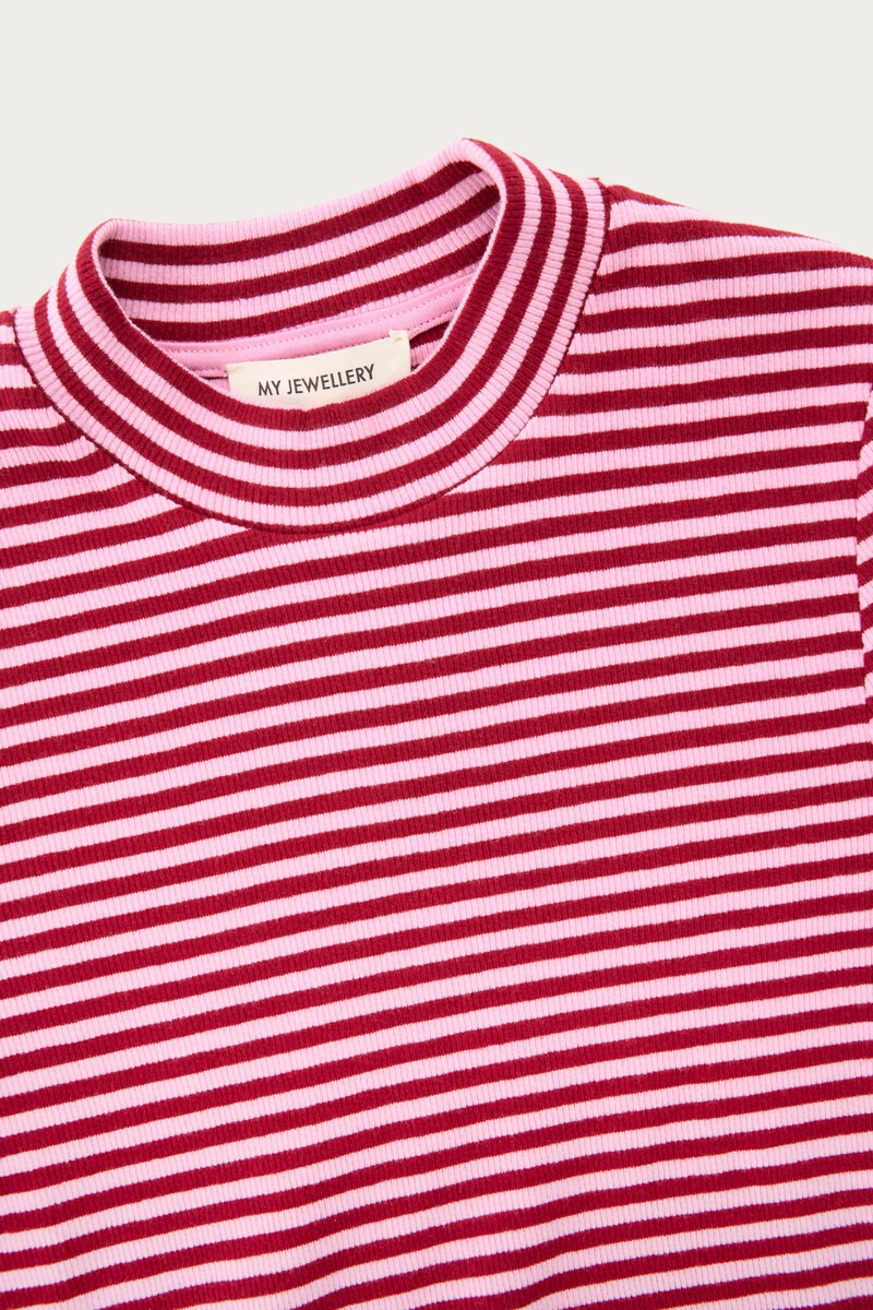 Pink striped top with rib and turtleneck | My Jewellery