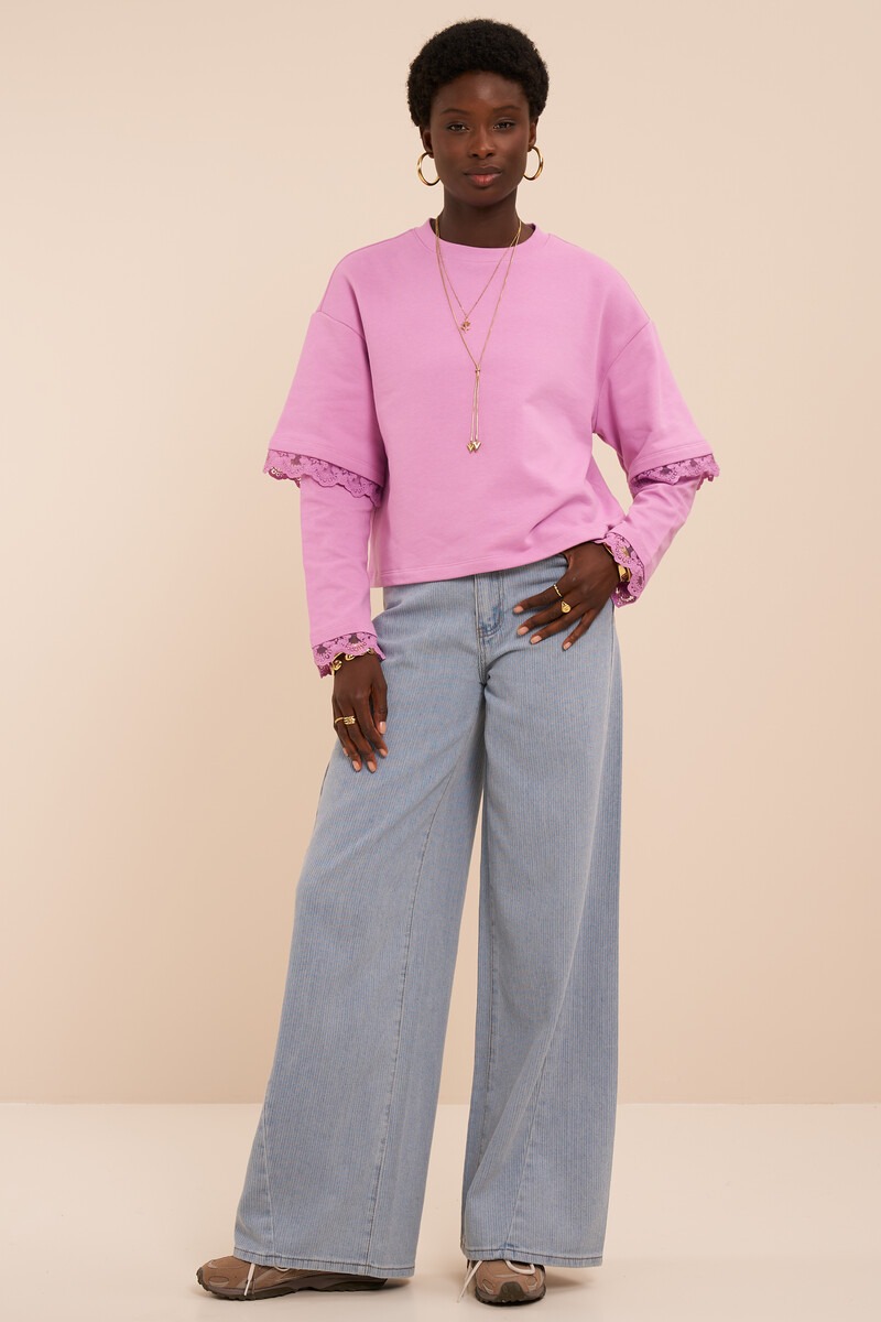 Pink sweater with double sleeves and lace details | My Jewellery