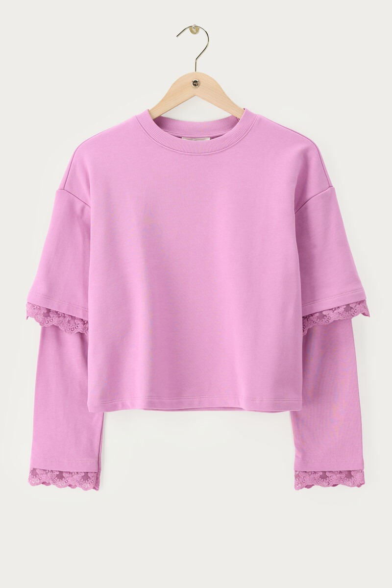 Pink sweater with double sleeves and lace details | My Jewellery