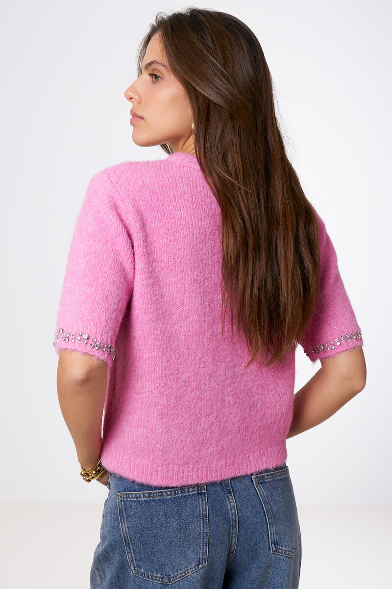 Pink short sleeve sweater with rhinestones | My Jewellery