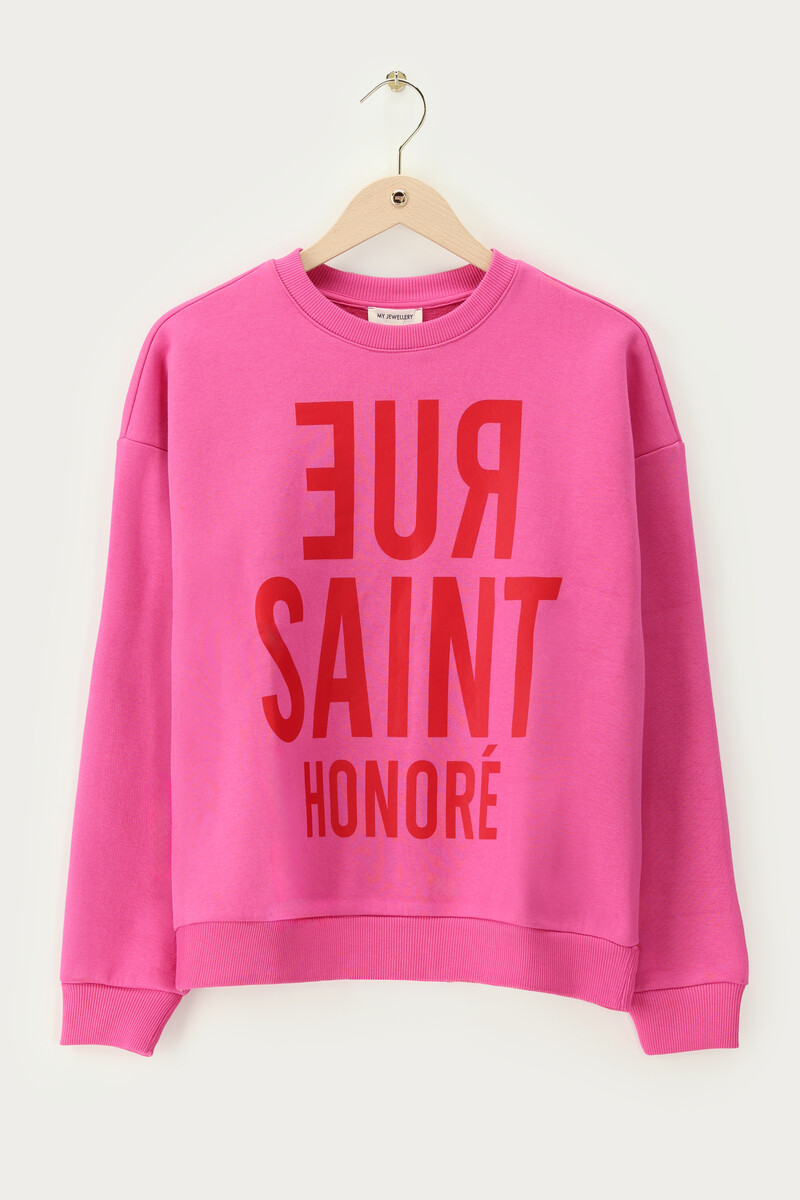 Pink sweatshirt with red print "Rue saint honoré" | My Jewellery