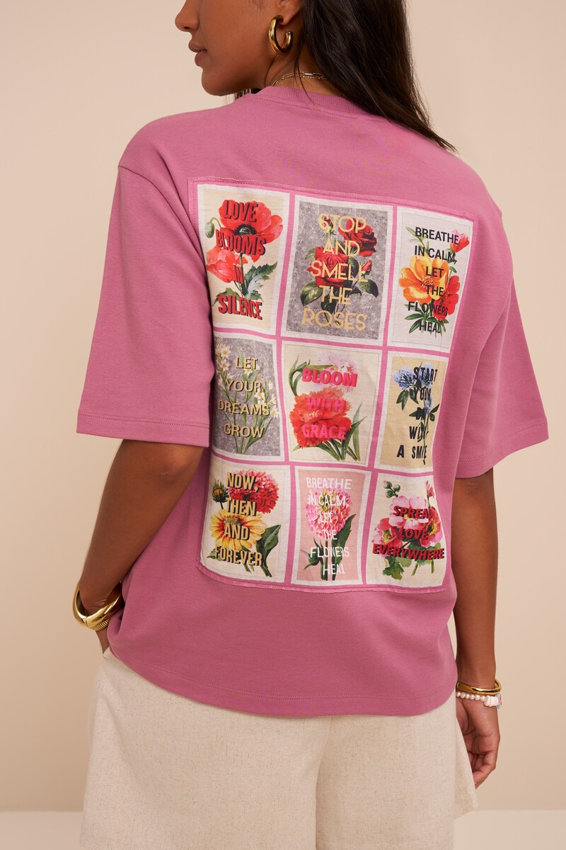 Pink T-shirt with floral print squares | My Jewellery