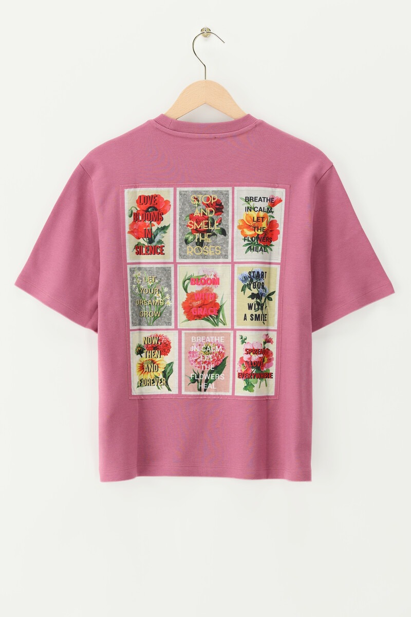 Pink T-shirt with floral print squares | My Jewellery