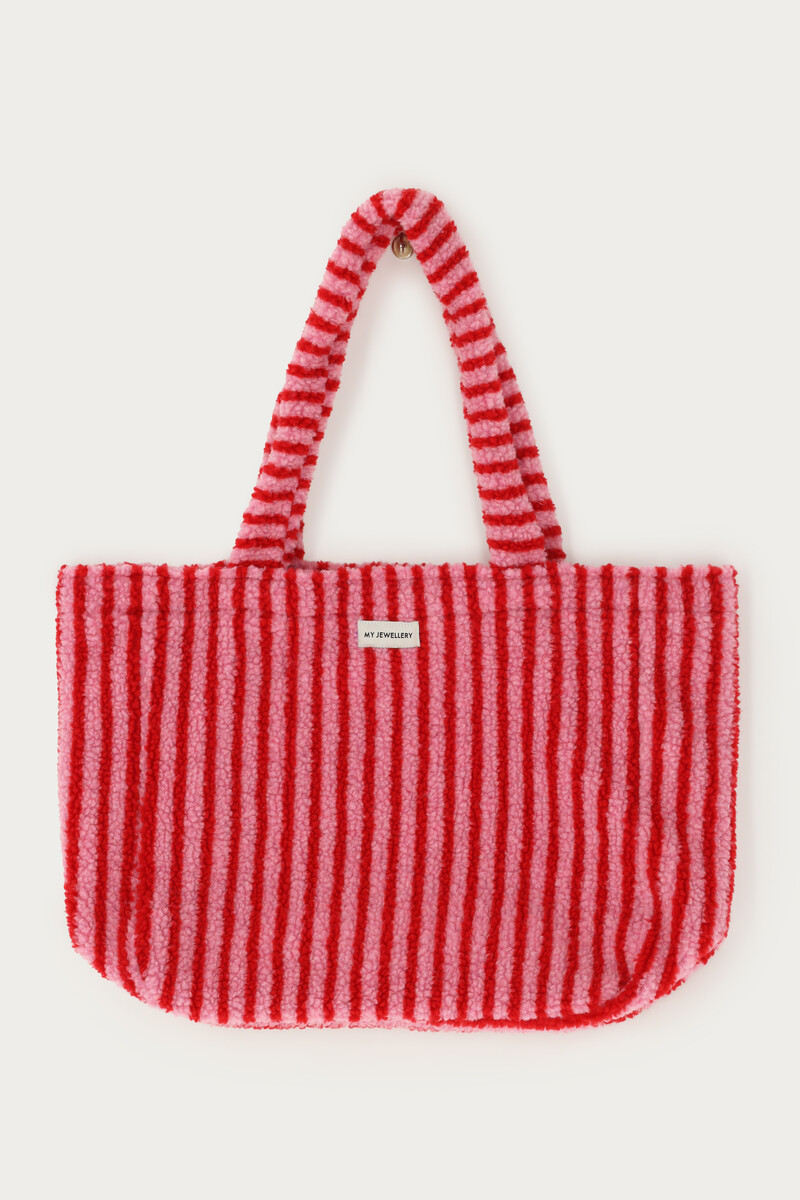 Pink teddy tote bag with stripes | My Jewellery