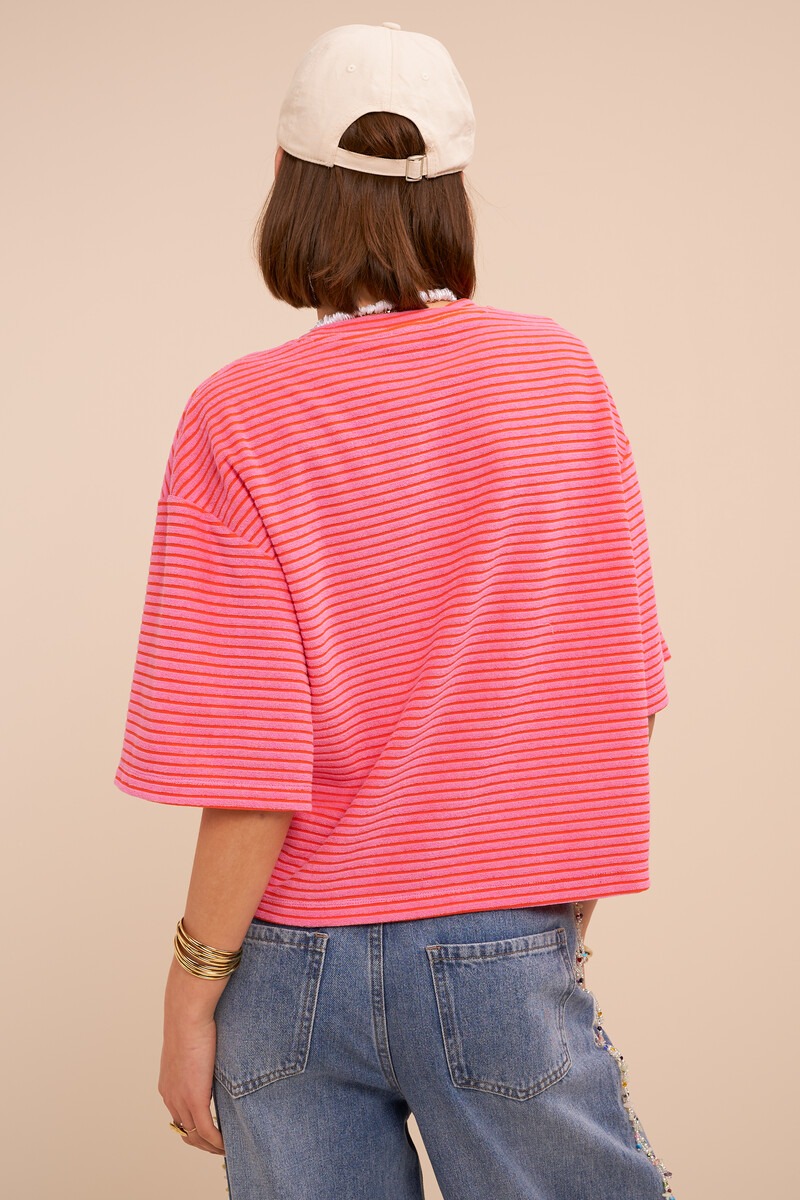 Pink terry T-shirt with stripes | My Jewellery