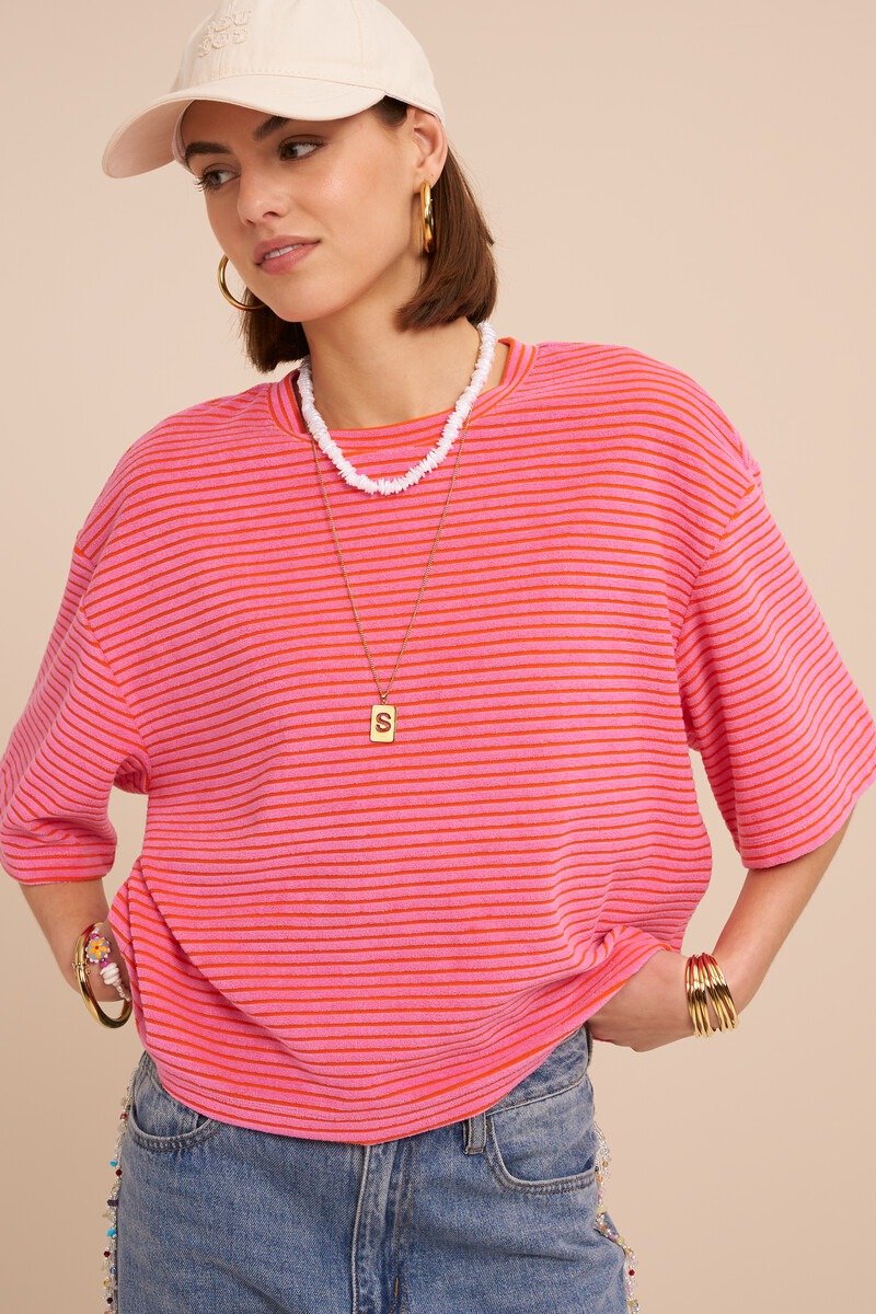 Pink terry T-shirt with stripes | My Jewellery