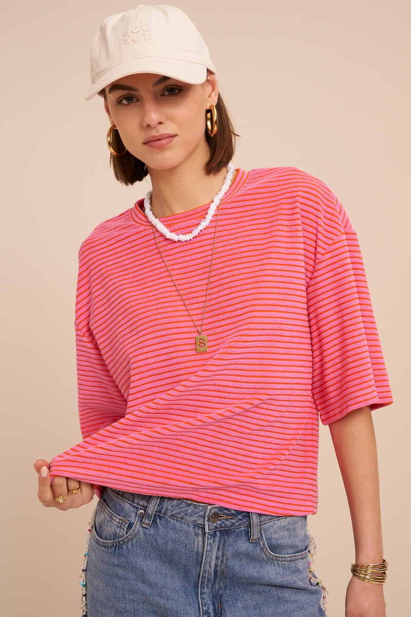 Pink terry T-shirt with stripes | My Jewellery