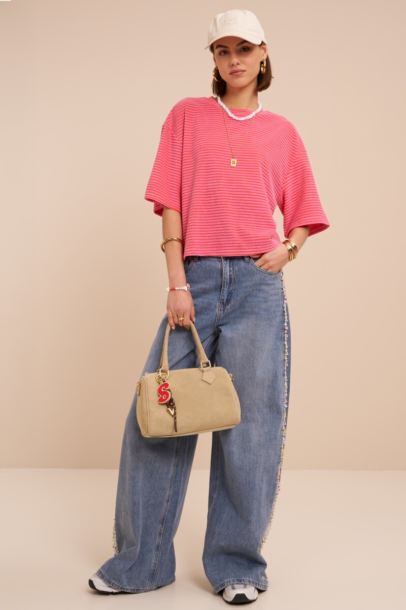 Pink terry T-shirt with stripes | My Jewellery