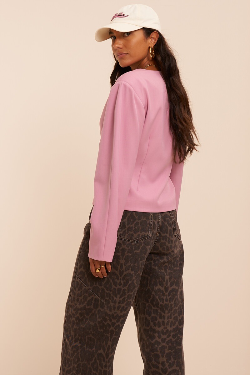 Pink top with barrel sleeves and overlap | My Jewellery