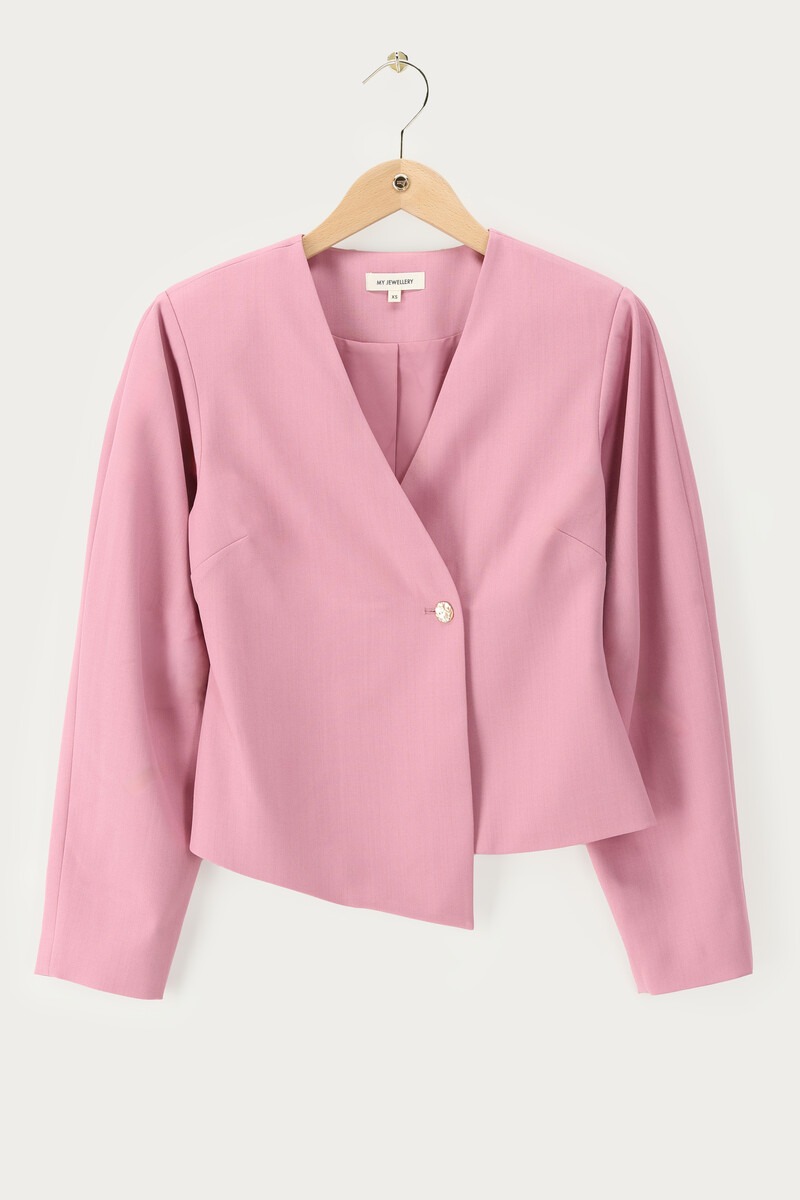 Pink top with barrel sleeves and overlap | My Jewellery
