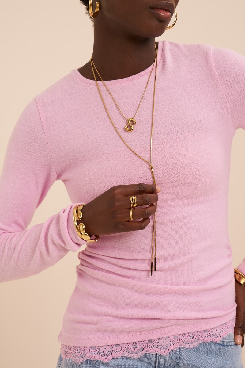 Pink top with long sleeves and lace details | My Jewellery